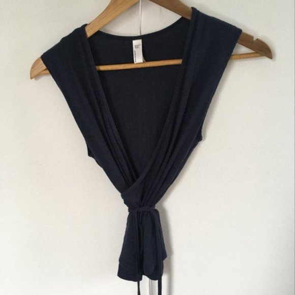 American Apparel Tops - American Apparel Navy Ribbed Sleeveless Wrap Top